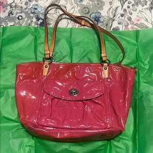 Coach Leah L0973-F14663 Pink Patent Leather Tote Bag